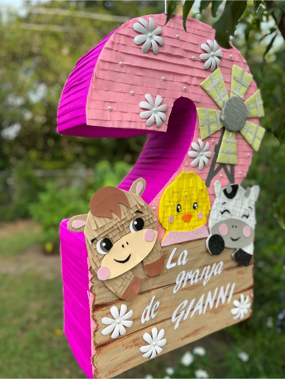 Pink Farm Animal Number 2 Party piñata- La Granja de Gianni